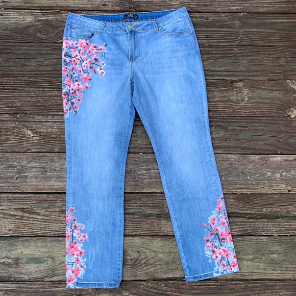 Midnight Velvet Denim - Midnight Velvet | Floral stamped skinny jeans 16